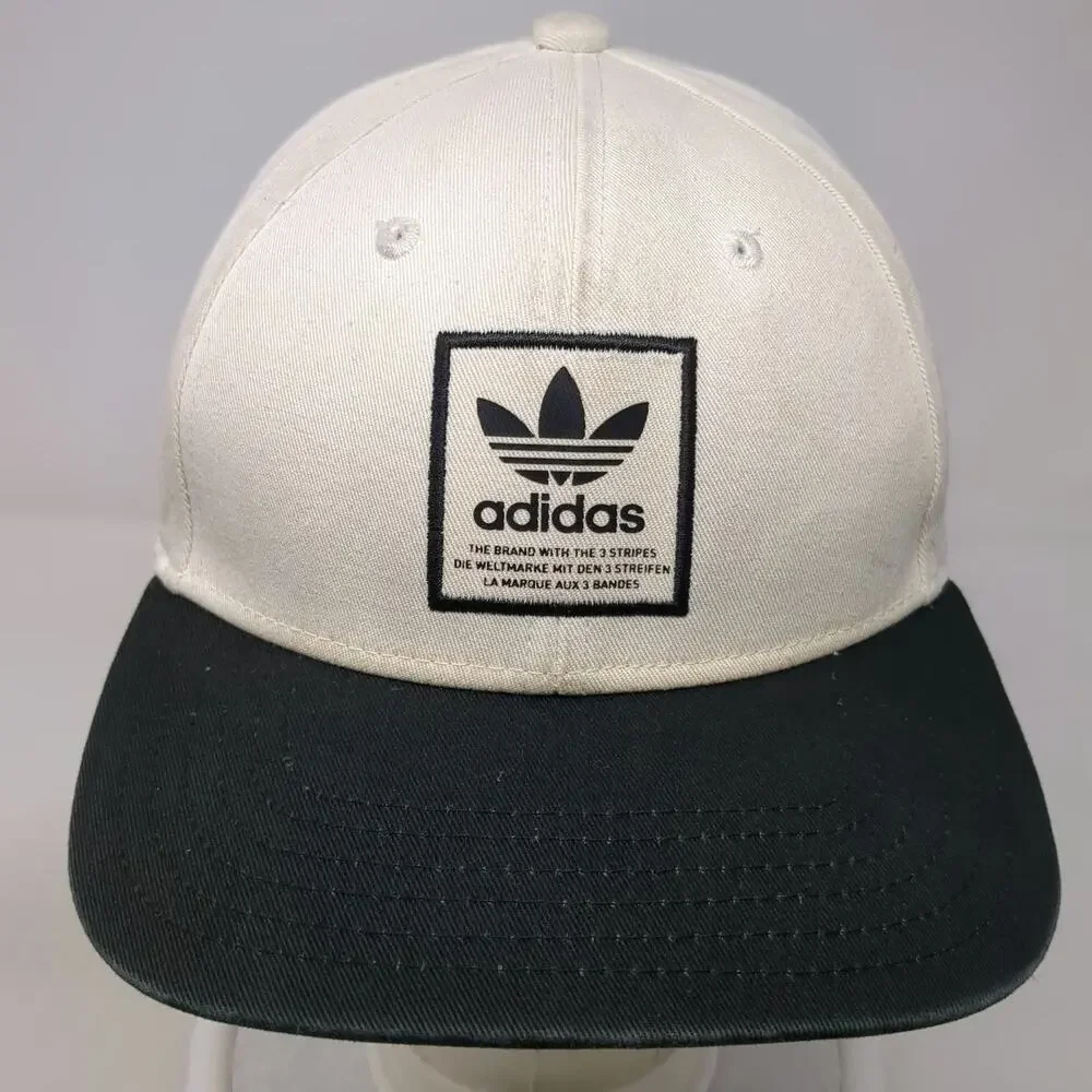 Adidas Snapback Hat Beige Black One Size Trefoil Logo Patch Green Underbrim